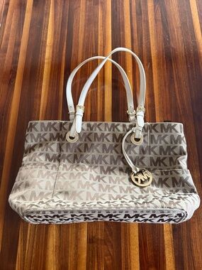 Michael Kors Tan Logo Tote with Gold MK Charm